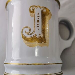Williams Sonoma White Initial J Gold Elegant Gold and White Monogrammed Mug